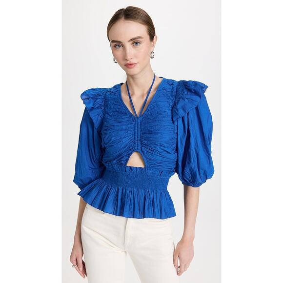 Sea Tops - Sea New York Paco Solid Puff Sleeve Aqua Top Women's Sz S NWT New